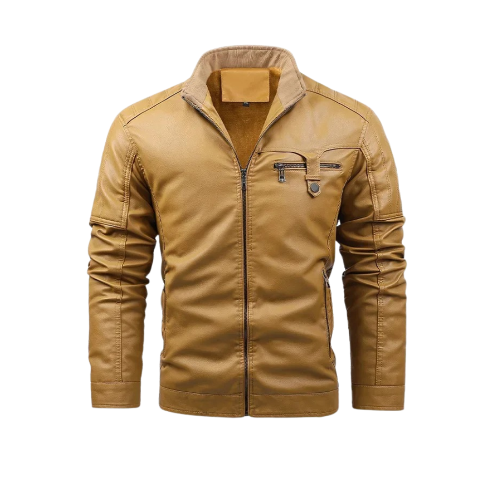 Dawid - Retro Leder Jacke Mit Fleece Futter