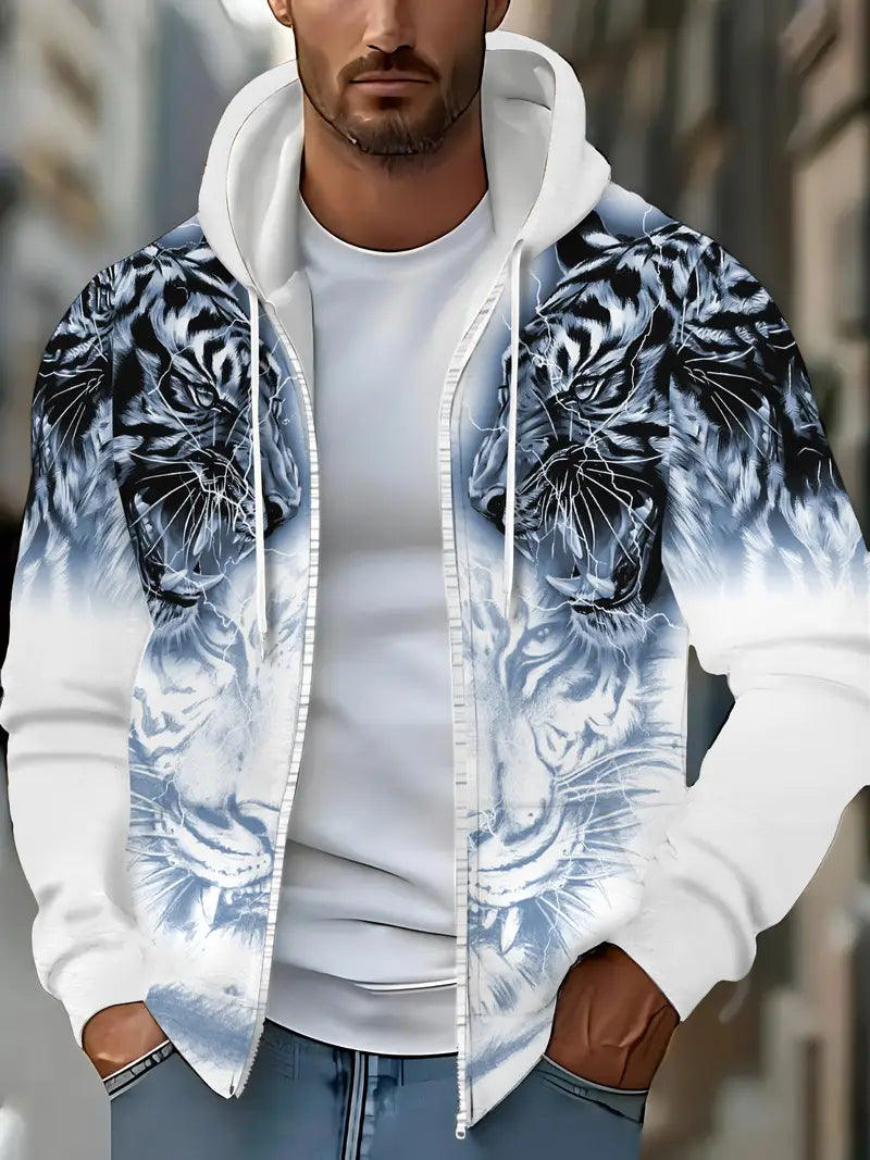 Murillo – Lässige Langarm Kapuzenpullover Jacke Mit Tigerprint