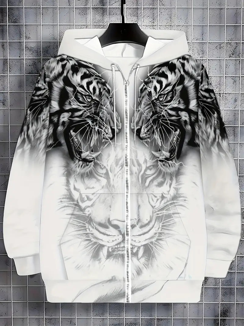 Murillo – Lässige Langarm Kapuzenpullover Jacke Mit Tigerprint