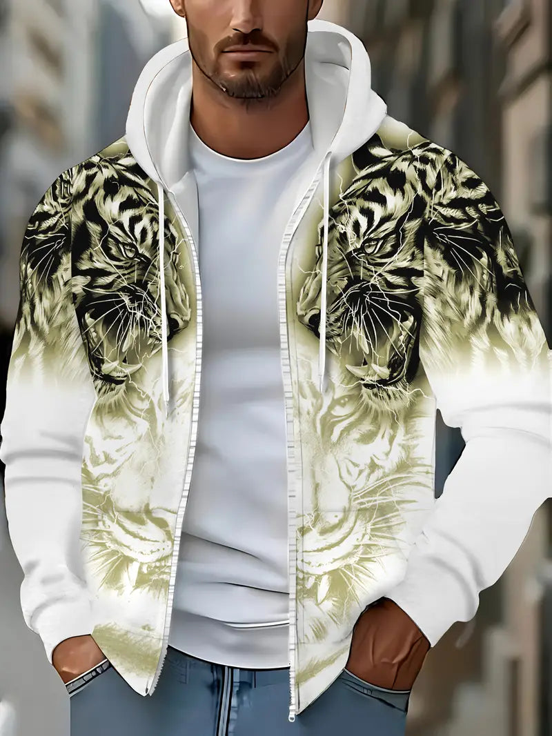 Murillo – Lässige Langarm Kapuzenpullover Jacke Mit Tigerprint