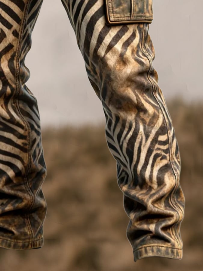 Duckett – Vintage Hose Mit Zebra-Drucken Und Mehreren Taschen